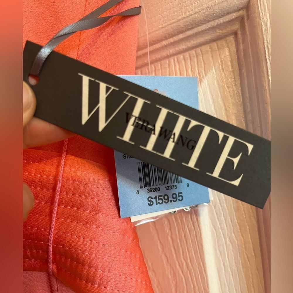 Vera Wang White Mini Cocktail Halter Belted Dress Coral Reef Size 4 Wedding Glam - Picture 5 of 14